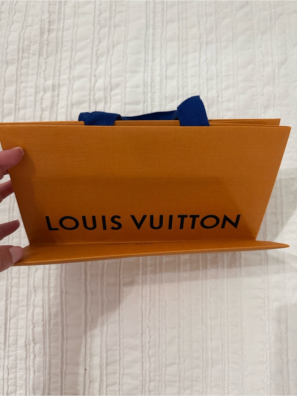 Louis Vuitton Orange Shopping Bag with Blue Ribbon - Picture 2 of 5
